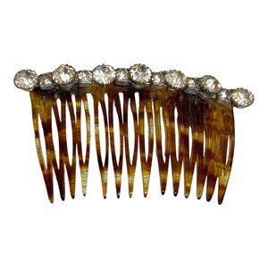 Vintage Rhinestone Hair Comb Clip Tortoise shell Celluloid & Silver Tone 3" READ